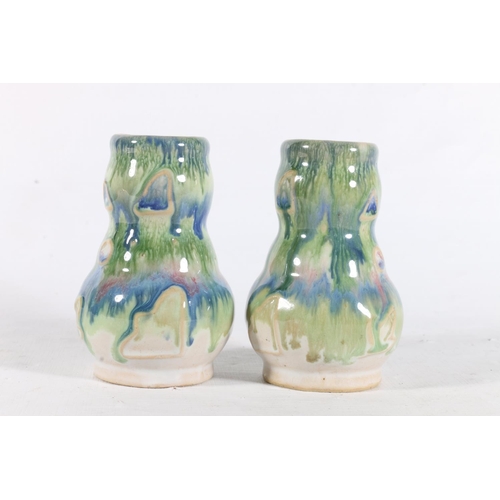 77 - Pair of Japanese multi coloured drip glazed vases, 9cm.