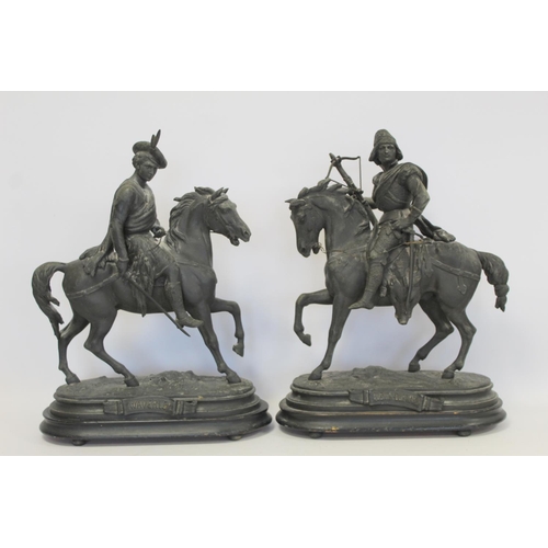 203 - Pair of Victorian large black painted spelter figures depicting characters from Sir Walter Scott's W... 