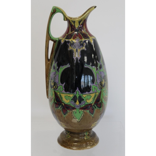 204 - Dutch Faience Holland Utrecht pottery ewer of ovoid form with pierced handle and polychrome painted ... 