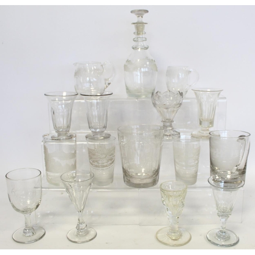 205 - Selection of various 19th and early 20th century drinking glasses, including commemorative and souve... 