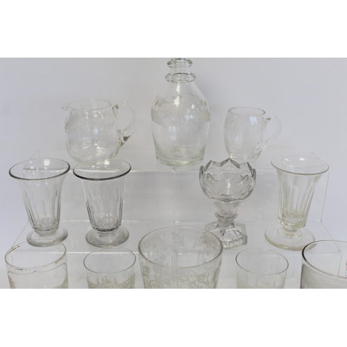 205 - Selection of various 19th and early 20th century drinking glasses, including commemorative and souve... 