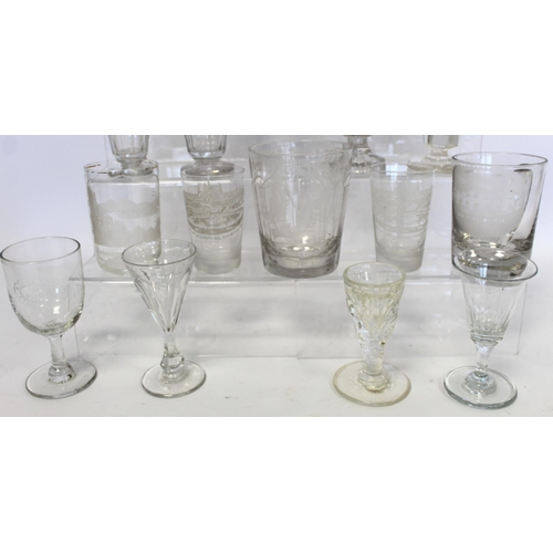 205 - Selection of various 19th and early 20th century drinking glasses, including commemorative and souve... 