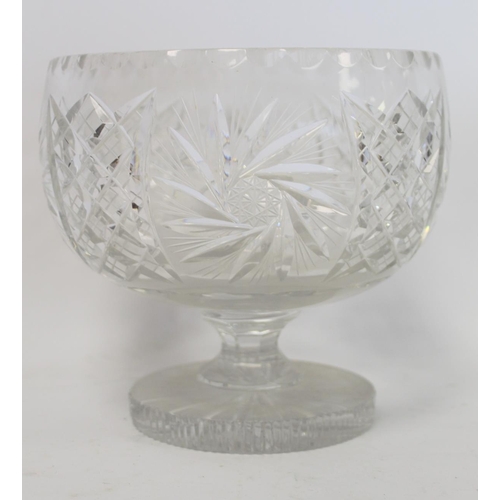 212 - Cut glass sweetmeat bowl of campana form with short concave stem and square foot, 18cm high; another... 