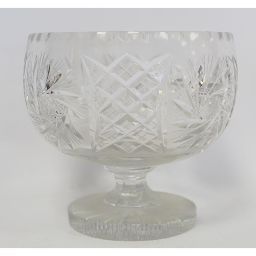 212 - Cut glass sweetmeat bowl of campana form with short concave stem and square foot, 18cm high; another... 