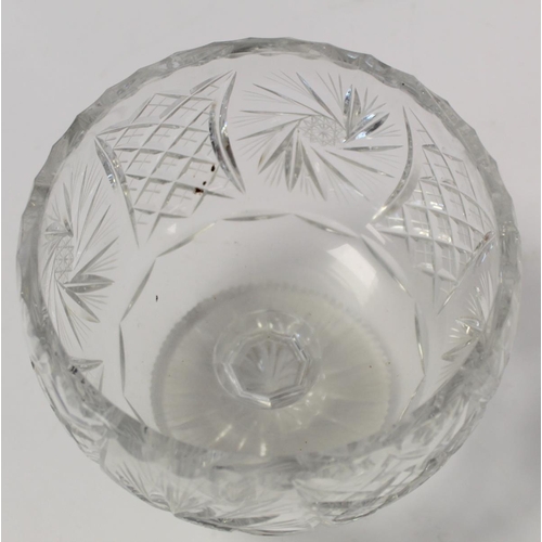 212 - Cut glass sweetmeat bowl of campana form with short concave stem and square foot, 18cm high; another... 