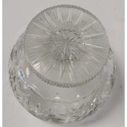 212 - Cut glass sweetmeat bowl of campana form with short concave stem and square foot, 18cm high; another... 