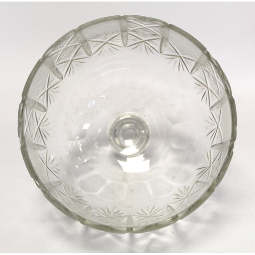 212 - Cut glass sweetmeat bowl of campana form with short concave stem and square foot, 18cm high; another... 