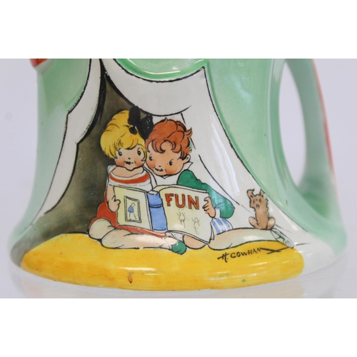 217 - Shelley nursery teapot designed by Hilda Cowhan, c.1930, moulded in the form of a tent with children... 