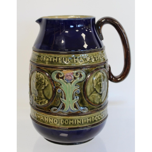 227 - Royal Doulton Commemorative stoneware jug, beaker and mug for The Coronation of Edward VII and Queen... 