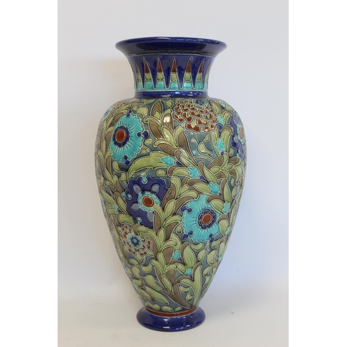 228 - Large Burmantofts Faience art pottery vase of baluster form with tube lined and incised Persian styl... 