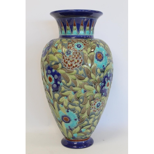 228 - Large Burmantofts Faience art pottery vase of baluster form with tube lined and incised Persian styl... 