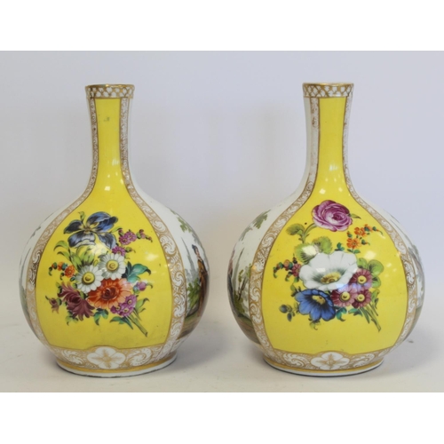 230 - Pair of German Helena Wolfsohn porcelain bottle vases with alternating panels of courting couples an... 