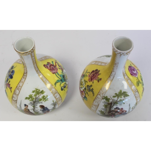 230 - Pair of German Helena Wolfsohn porcelain bottle vases with alternating panels of courting couples an... 