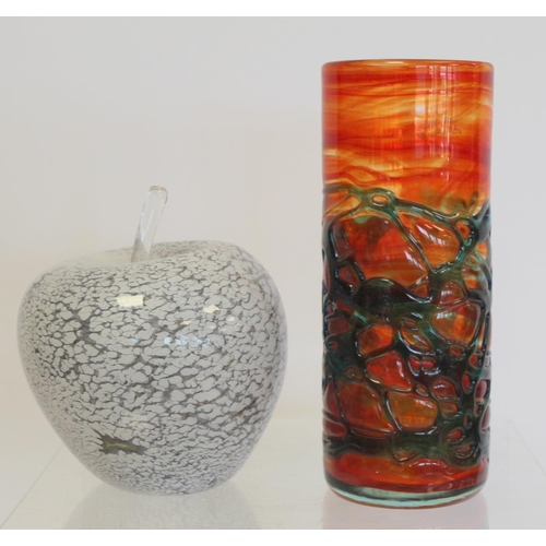 231 - John Ditchfield Glasform studio glass hand blown apple with internal white mottled decoration, label... 