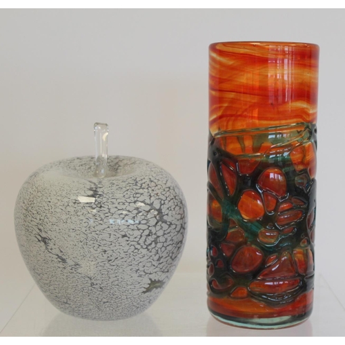 231 - John Ditchfield Glasform studio glass hand blown apple with internal white mottled decoration, label... 