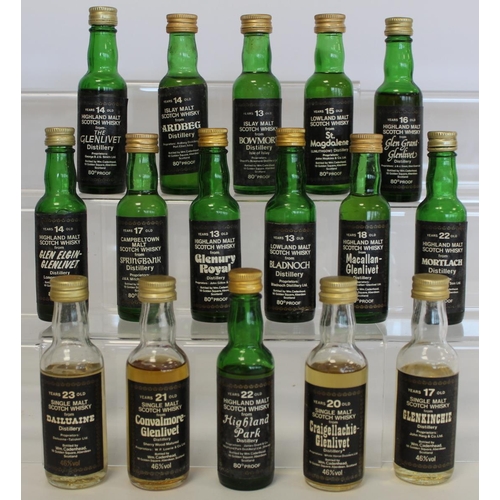 177 - Collection of sixteen Wm. Cadenhead Malt Scotch Whisky miniatures including Glenlivet, Bowmore, Glen... 