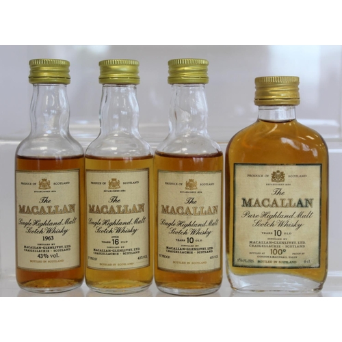 179 - Four Macallan Single Highland Malt Scotch Whisky miniatures - 1963; Over 16 Years Old; and 2 x 10 Ye... 