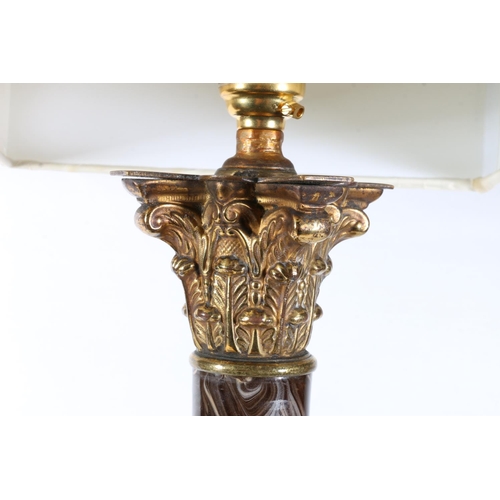 59 - Brass and marble effect column table lamp, 57cm.