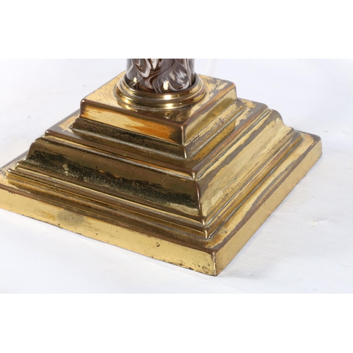 59 - Brass and marble effect column table lamp, 57cm.