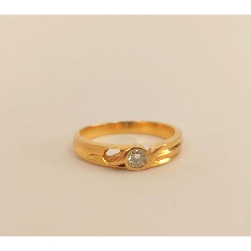 70 - Diamond solitaire ring, collet set, upon ribbing, probably 18ct gold, size 'O', 8g.