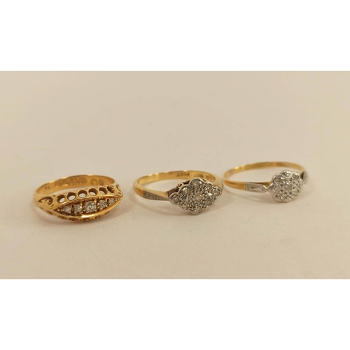 71 - Diamond five-stone ring in 18ct gold, 1914 and two others with eight cut brilliants, 8g gross. (3).