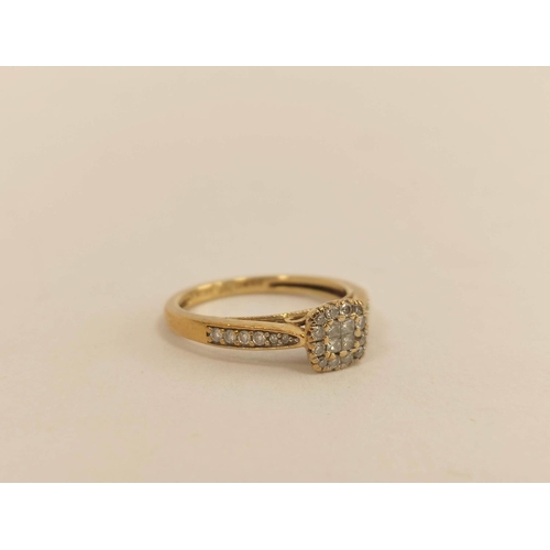 72 - Diamond princess cluster ring and another, both 9ct gold. 8.1g (2).