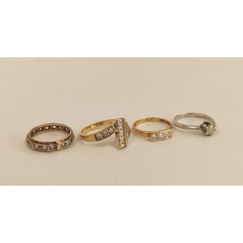 73 - Diamond solitaire ring and three others, all 9ct gold, 9.7g. (4).