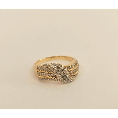 94 - Diamond ring with crossing rows of tiny brilliants and two others, all 9ct gold. 8.8g (3).