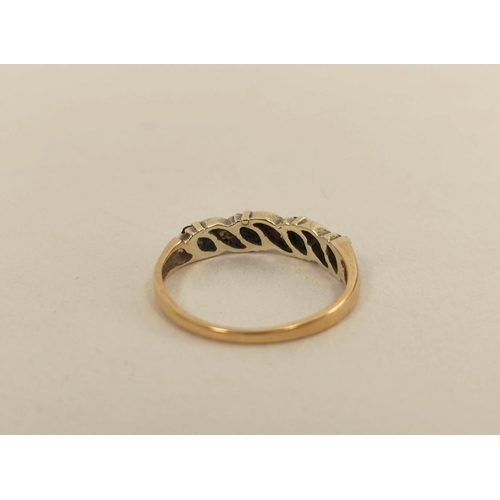 94 - Diamond ring with crossing rows of tiny brilliants and two others, all 9ct gold. 8.8g (3).