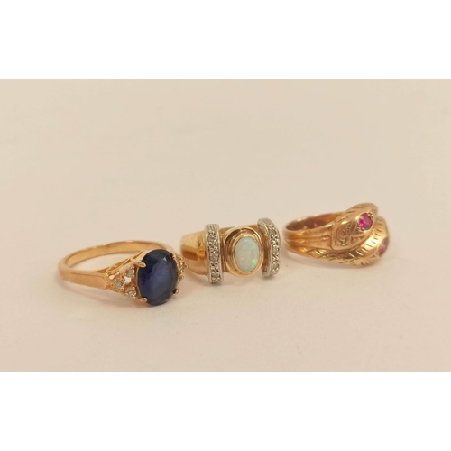 98 - Opal and diamond ring and two others, 9ct gold. 16.1g (3).