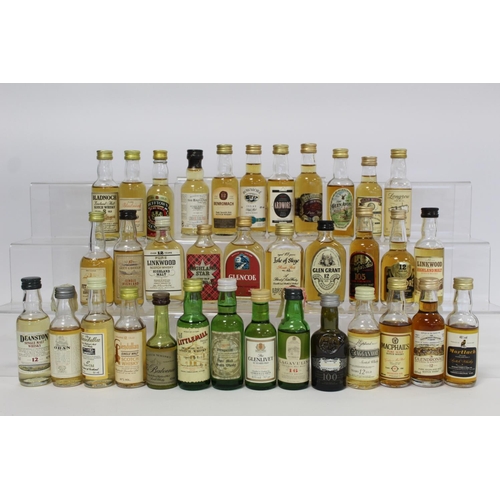 183 - Collection of thirty five Scotch Whisky miniatures, mainly single malts, each 5cl.  (35).