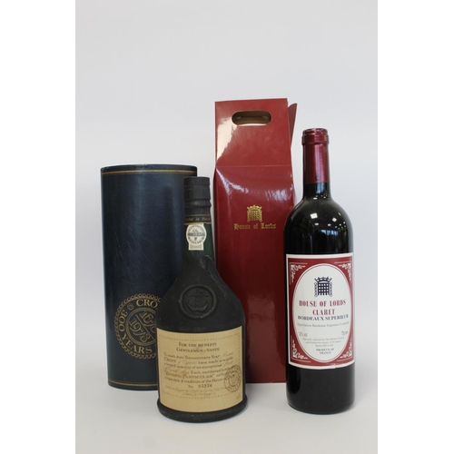 186 - 1978 Croft Tercentenary Port, 75cl, number 05256, in presentation box; also a bottle of House of Lor... 