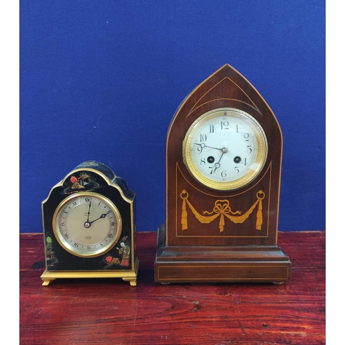 167B - Two early 20th century mantel clocks to include a French Edwardian striking clock of lancet form wit... 