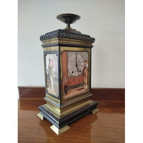 171 - French eight day mantel clock, square movement in bronze and ormolu case, in the Aesthetic taste wit... 