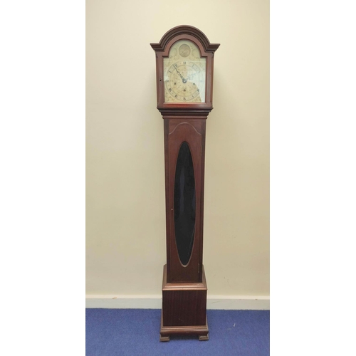 172 - Eight day 'Grandmother' clock for Sorley Glasgow, three train with silvered arch dial in mahogany ca... 