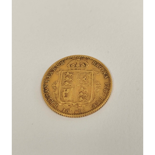 91 - United Kingdom. Victoria 1892 22ct gold half sovereign.