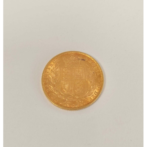 94 - United Kingdom. Victoria 1860 22ct gold shield back full sovereign.