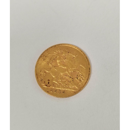 101 - United Kingdom. Edward VII 1910 22ct gold half sovereign.