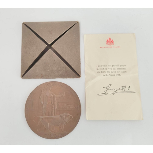 152 - WW1- Dead Man's Penny / Death Plaque awarded to William Hetherington. Complete with cardboard cover ... 