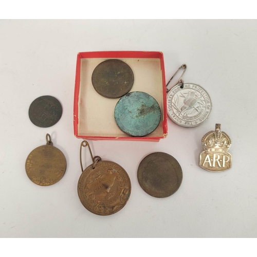 153 - Bag of mixed coins and medals to include George III cartwheel pennies and an early RSPB Montagu Shar... 