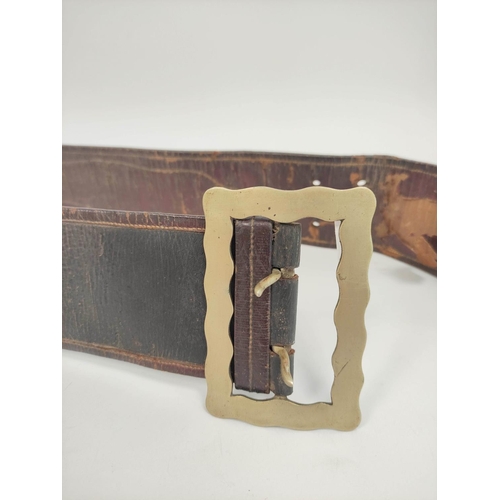 227 - Antique Victorian leather Cumberland wrestling belt bearing a central plaque which reads 