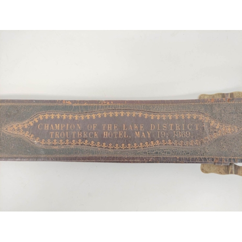 227 - Antique Victorian leather Cumberland wrestling belt bearing a central plaque which reads 