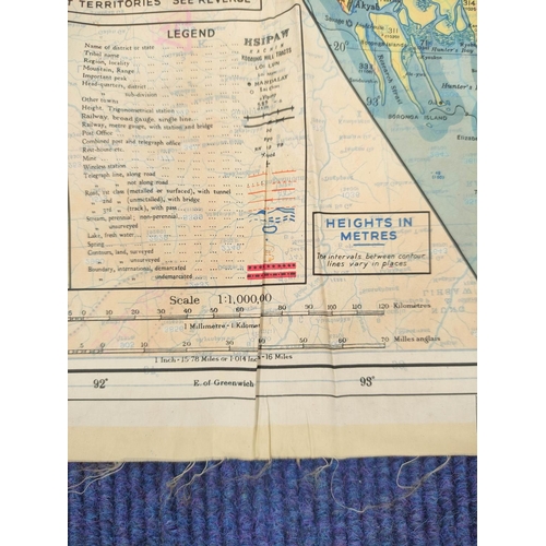 163 - WW2 RAF- Double sided silk escape / survey map of Burma & China scale 1:1,000,000. Property of F... 