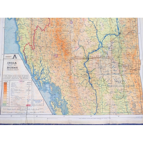 163 - WW2 RAF- Double sided silk escape / survey map of Burma & China scale 1:1,000,000. Property of F... 