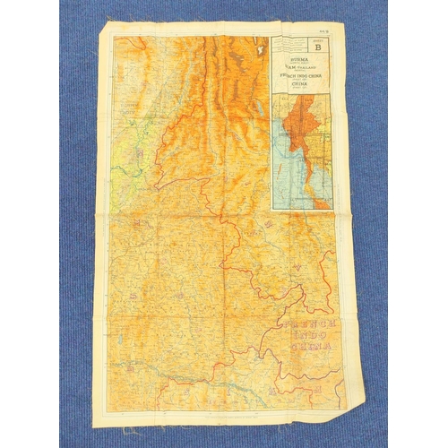 163 - WW2 RAF- Double sided silk escape / survey map of Burma & China scale 1:1,000,000. Property of F... 