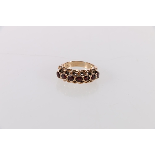 117 - 9ct gold garnet set seven stone dress ring, maker KR, hallmarks rubbed, size M, 5.7g and a 9ct diamo... 