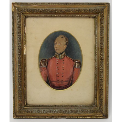 158A - 19th Century English School.Portrait of an officer (24th Regiment of Foot c.1830's?).Gouache.14.5cm ... 