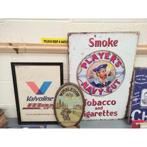 218 - Three vintage advertisement signs to include a large reproduction Player's Navy Cut Cigarettes sign ... 