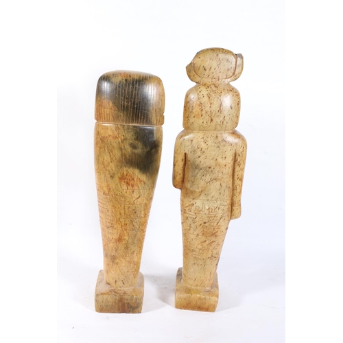 22 - Two Egyptian soapstone models of Pharaohs. Tallest measures 37cm.