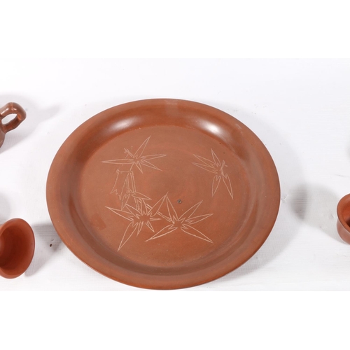 53 - Chinese Yixing Saki set on tray, 23cm diameter.